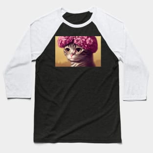 Adorable white kitty cat wearing flower crown Baseball T-Shirt